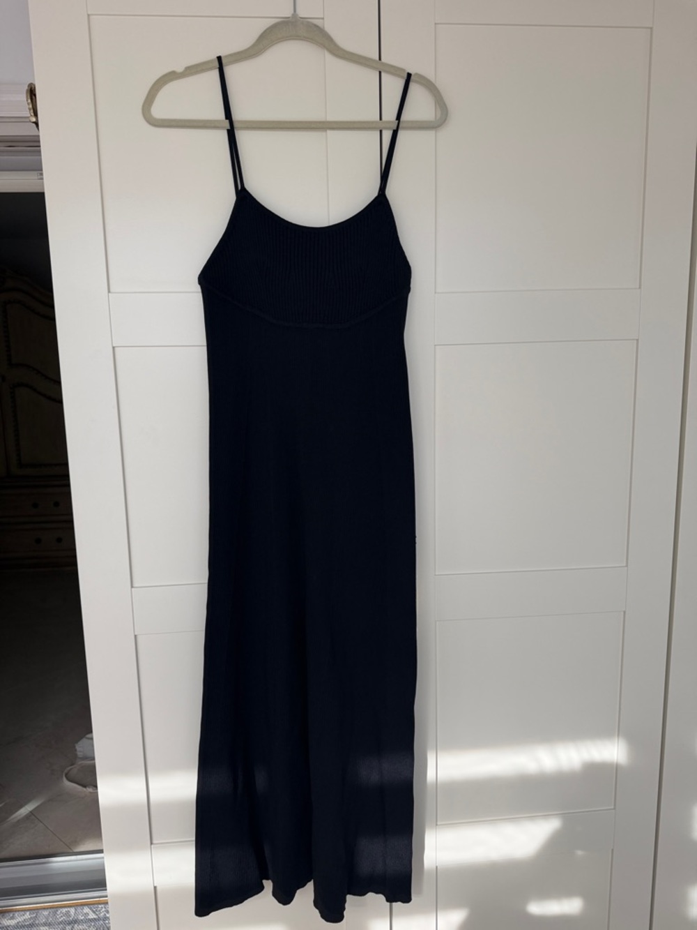 Zara Black Ribbed Maxi Slip Dress